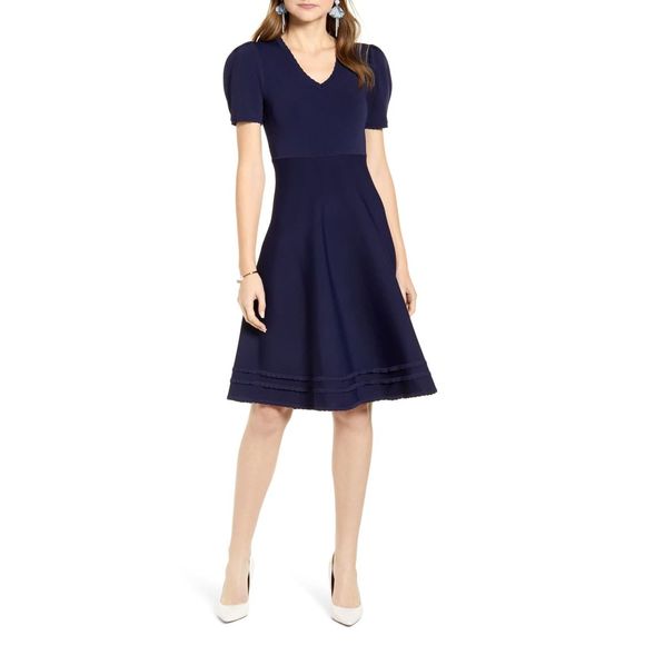 RACHEL PARCELL Navy Puffy Scallop Sweater Dress S - Picture 12 of 12